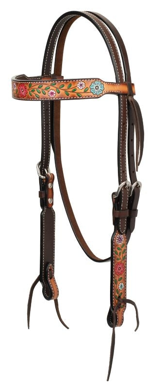 Weaver Turq Cross Floral Vine Browband Headstall