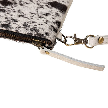 Huntley Cowhide Wrist Handbag with Zipper Brown