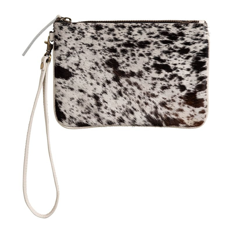 Huntley Cowhide Wrist Handbag with Zipper Brown
