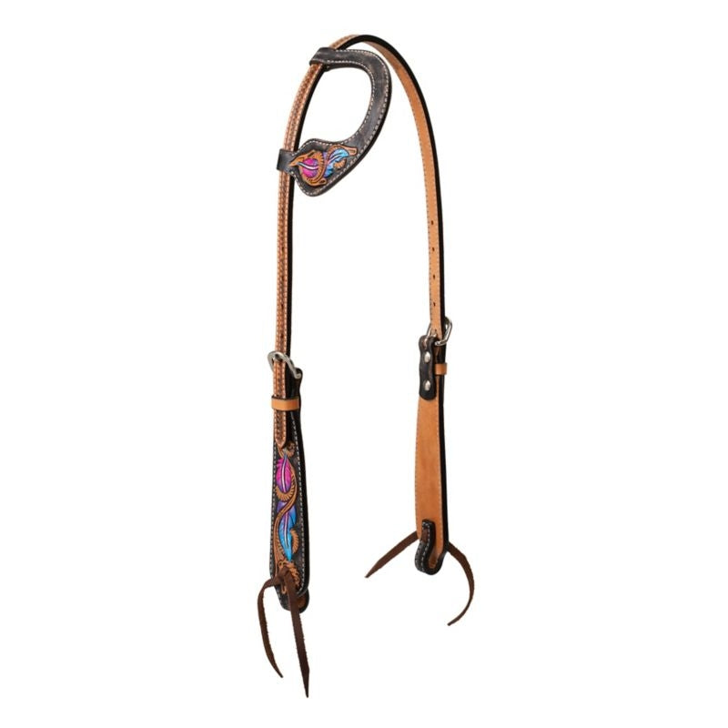 Weaver Turq Cross Twisted Feather Sl/Ear Headstall