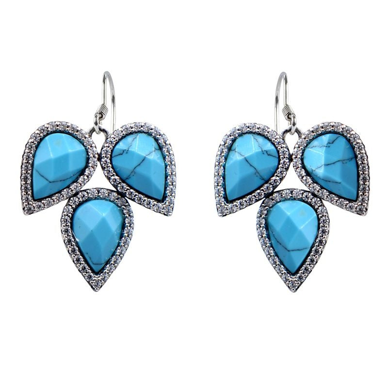 Kelly Herd Three Teardrop Turquoise Hook Earrings