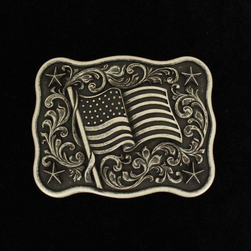 Nocona Mens Rectangle Smooth Edge USA Flag Buckle
