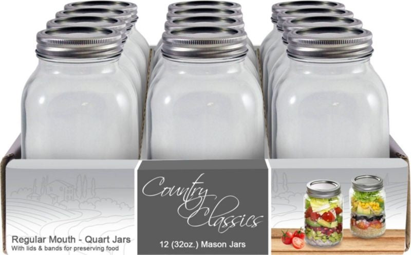 Country Classic Reg Mouth Glass Canning Jars 12 Pk