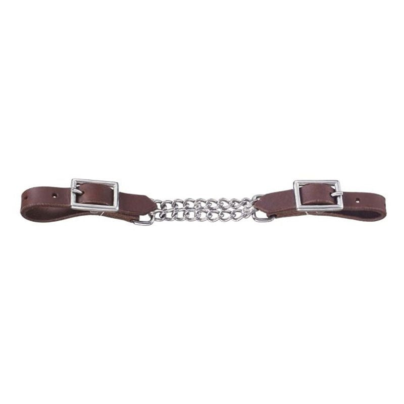 Tough1 Harness Leather Curb With Double Chain Brown