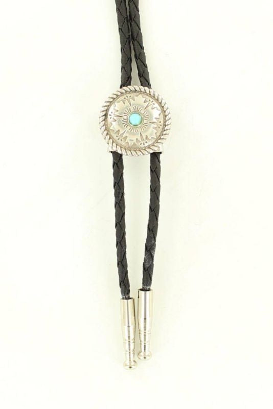 Double S Boys Floral Stone Bolo Silver Turquoise