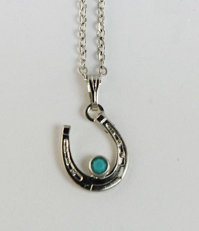 Western Edge Horseshoe Necklace with Stone Rhod/Turq
