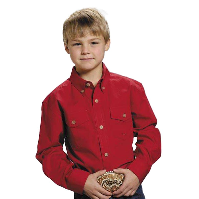 Roper Boys Poplin Western Shirt - Solid Red Lg Br