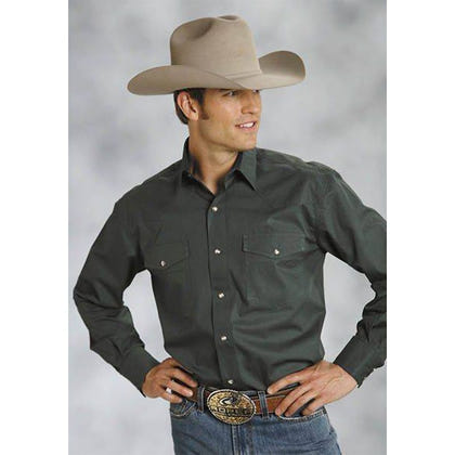 Roper Mens Poplin Shirt LS Shirt Green
