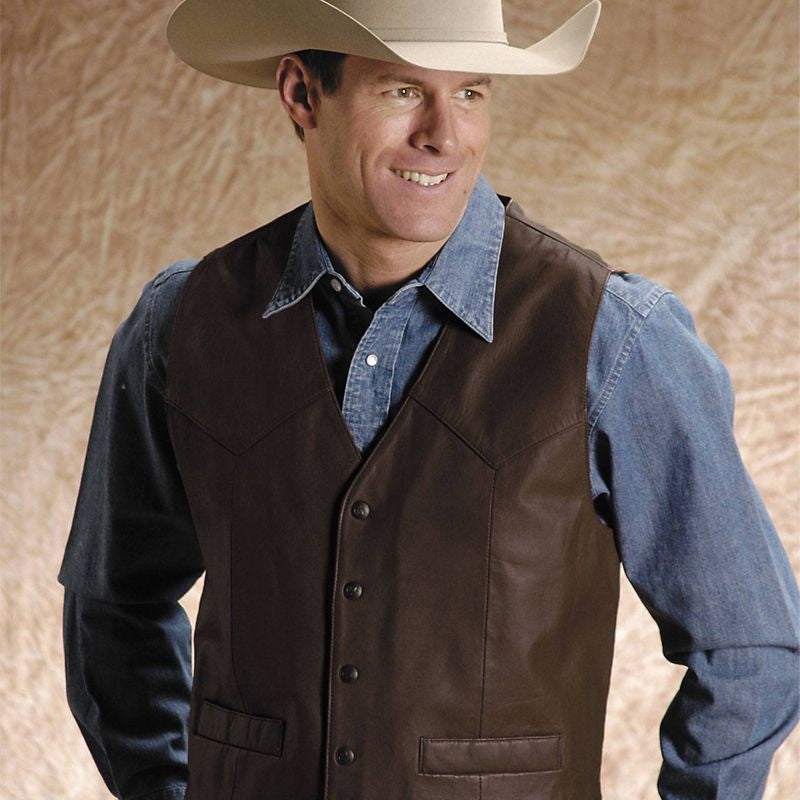 Roper Mens Nappa Leather Vest Lg Brown