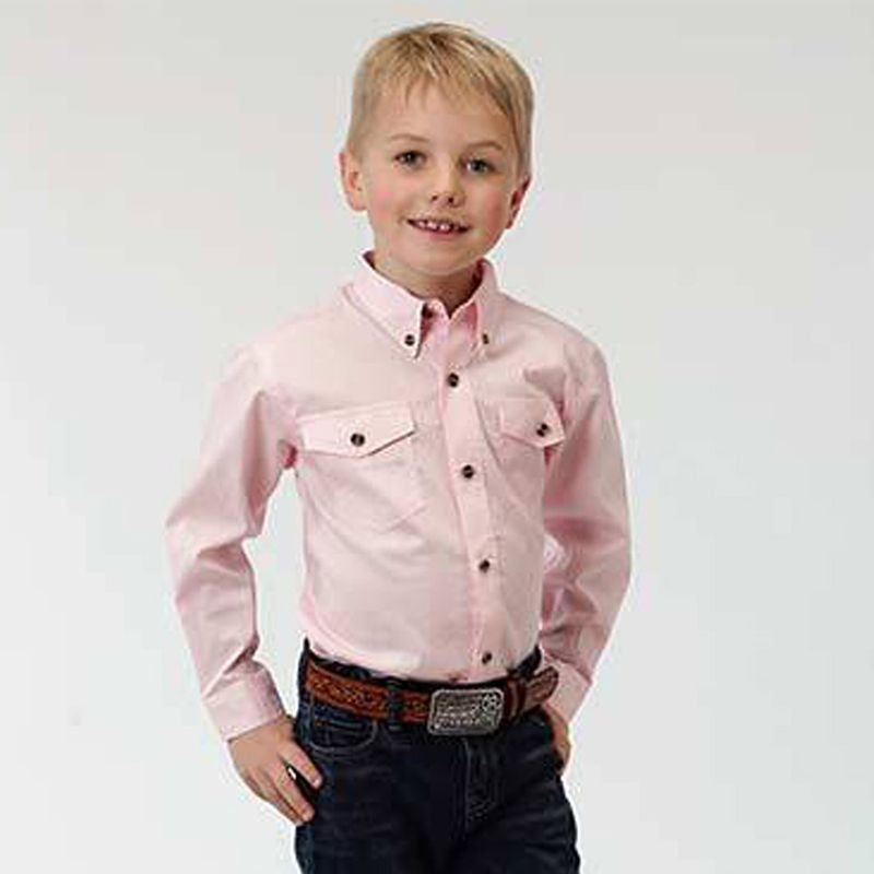 Roper Boys Solid Poplin LS Variegated Button Shirt
