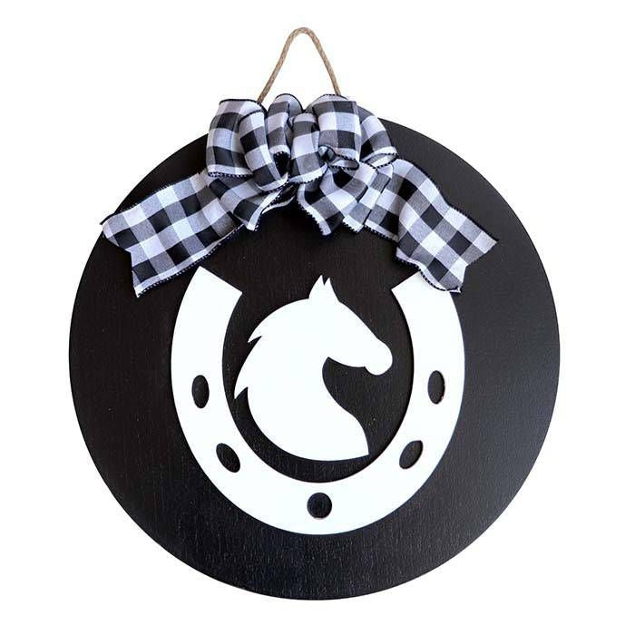 Kelley Horse Head Door Hanger Black/White 15In