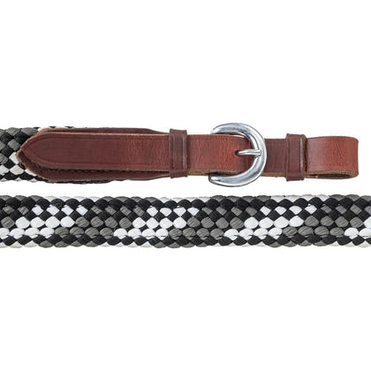 Tough1 7ft Flat Braided Trail Reins Black/Gray/Wht