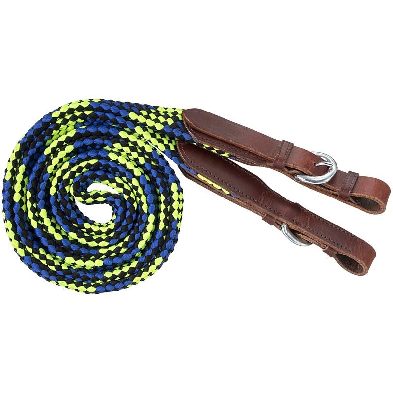 Tough1 7ft Flat Braided Trail Reins Black/Gray/Wht