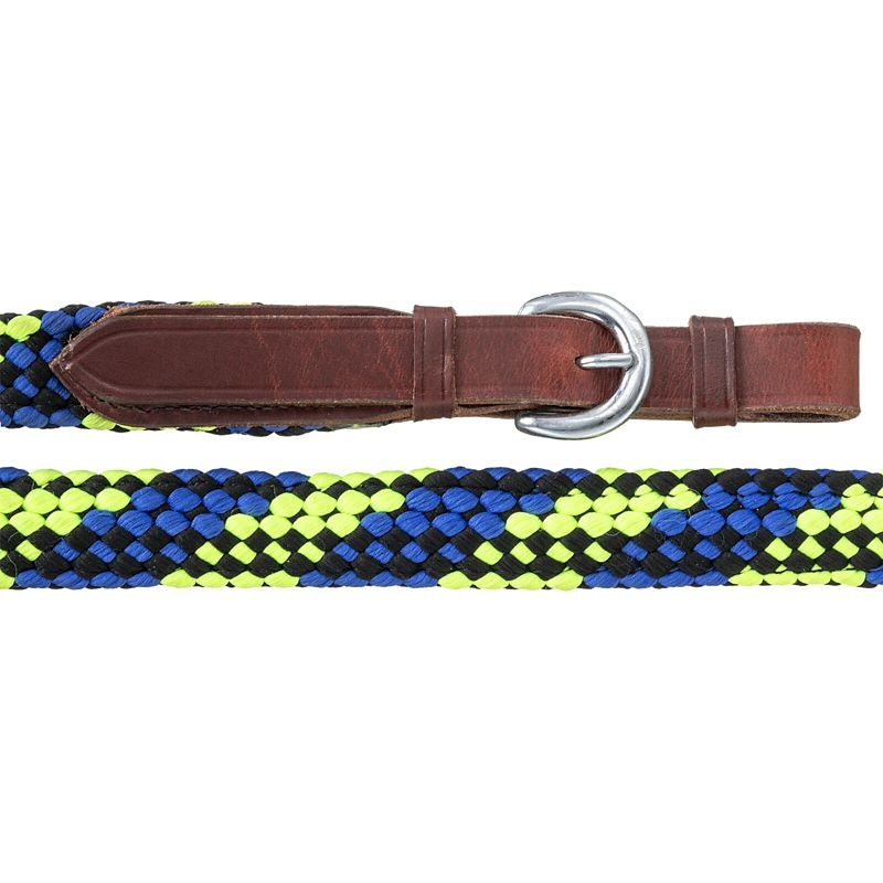 Tough1 7ft Flat Braided Trail Reins Black/Gray/Wht