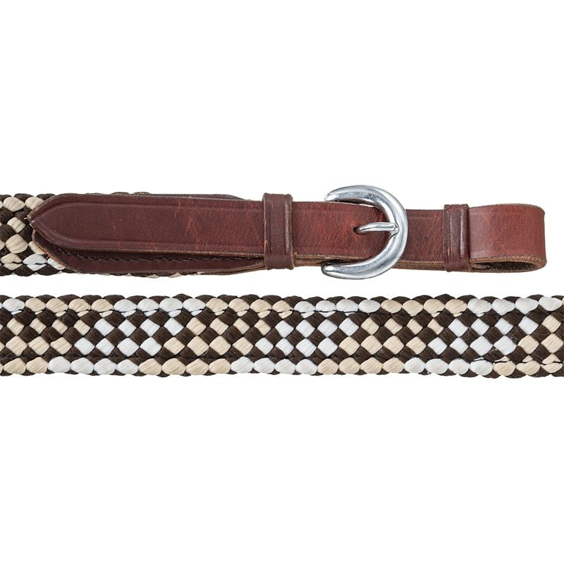 Tough1 7ft Flat Braided Trail Reins Black/Gray/Wht