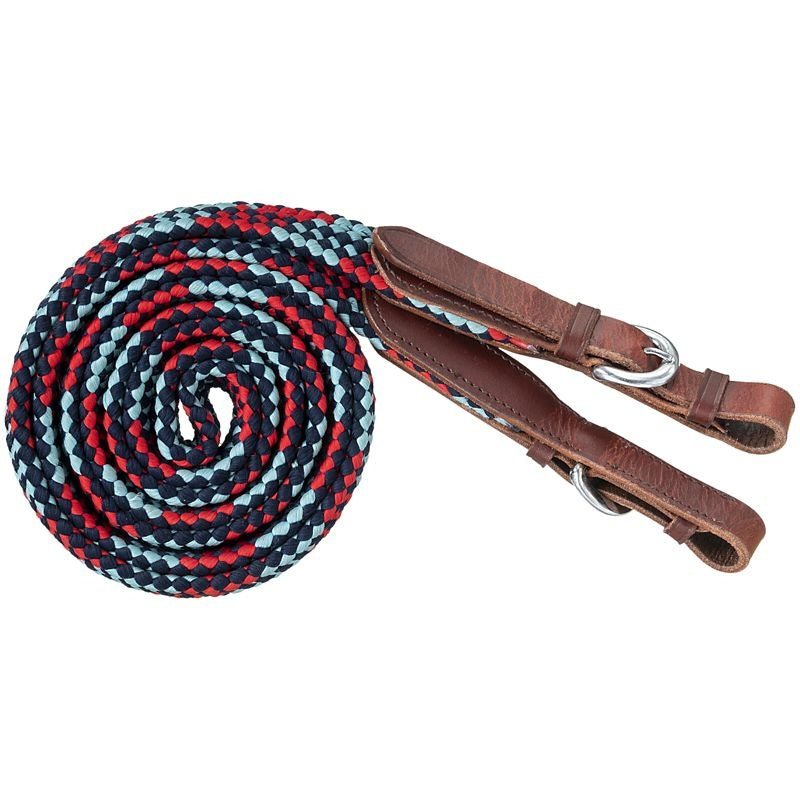 Tough1 7ft Flat Braided Trail Reins Black/Gray/Wht