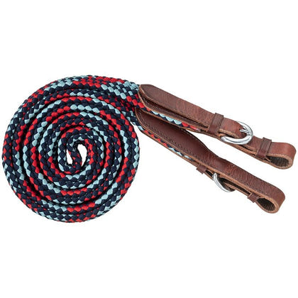 Tough1 7ft Flat Braided Trail Reins Black/Gray/Wht