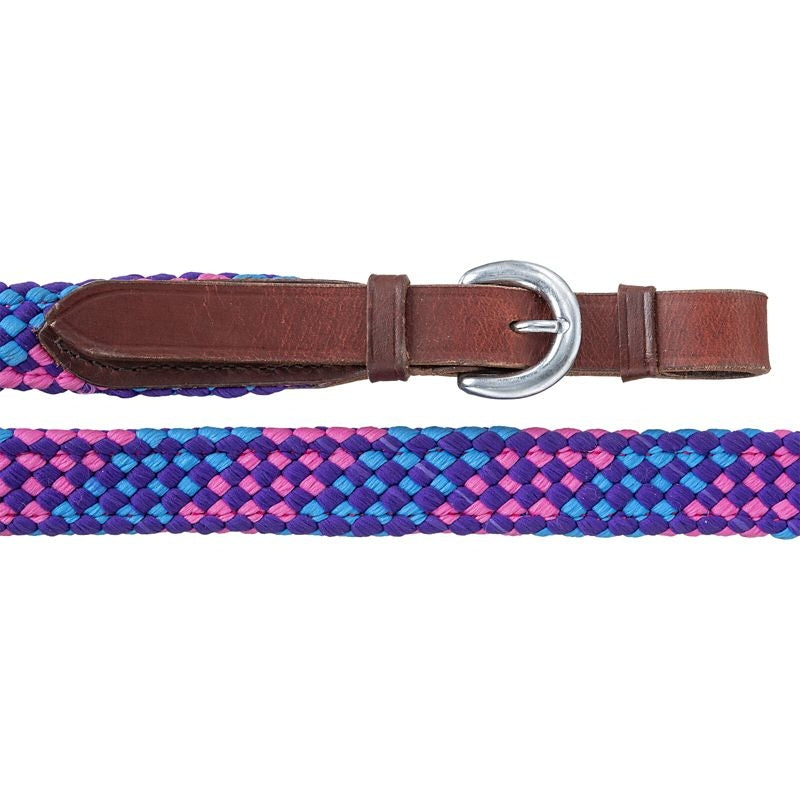 Tough1 7ft Flat Braided Trail Reins Black/Gray/Wht