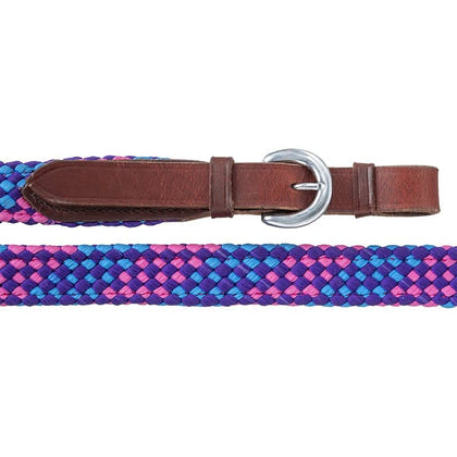 Tough1 7ft Flat Braided Trail Reins Black/Gray/Wht