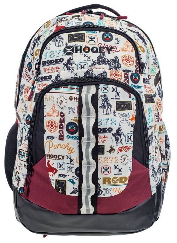 Hooey Ox Rodeo Pattern Backpack Cream/Burgundy