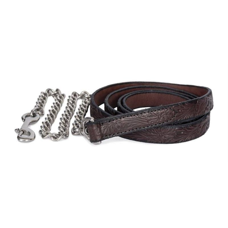 Perris Floral Embossed Leather Lead with Chain