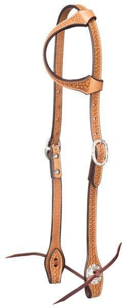 Leather Single Ear Headstall/Basket Stamp Brn