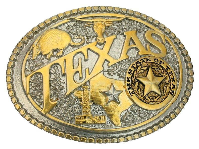 Modern Texas 2Tone Belt Buckle 4.25X3.25 Brn