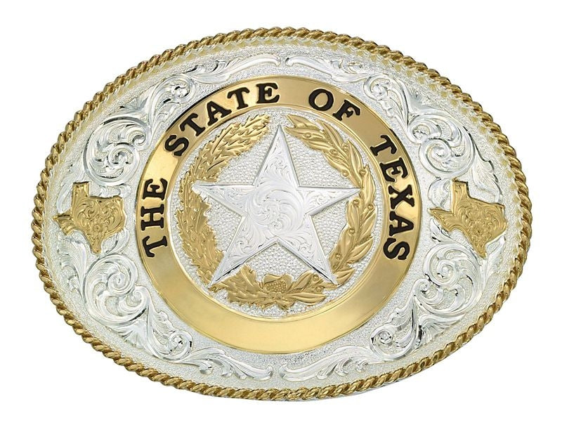 State Of Texas Star Seal Western Beltbuckle 4X3 Br