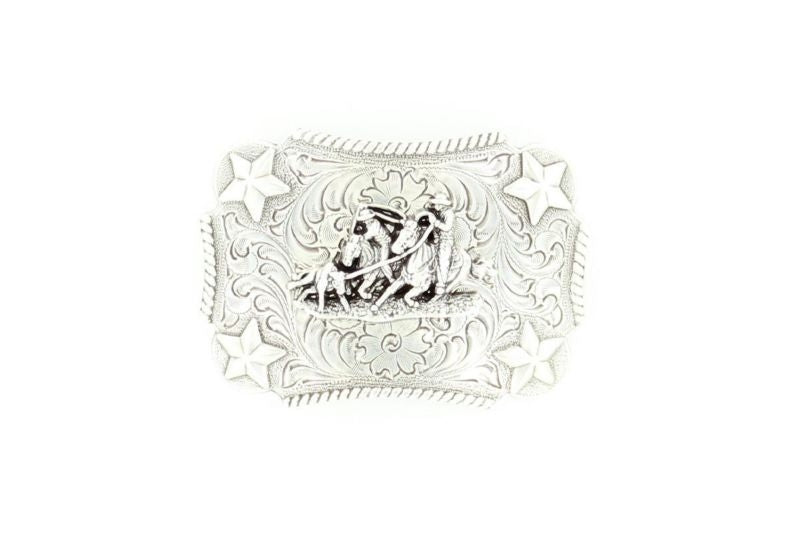 Nocona Kids Rect Star Team Roper Buckle Silver