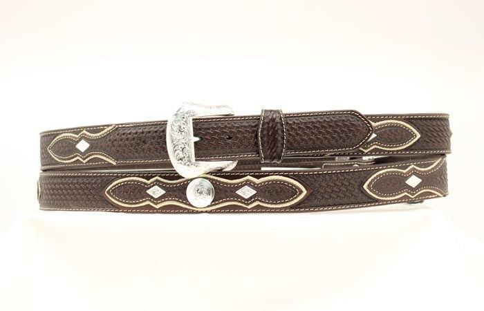 Nocona Pro Basketweave Concho Tabs Belt 32 Brown