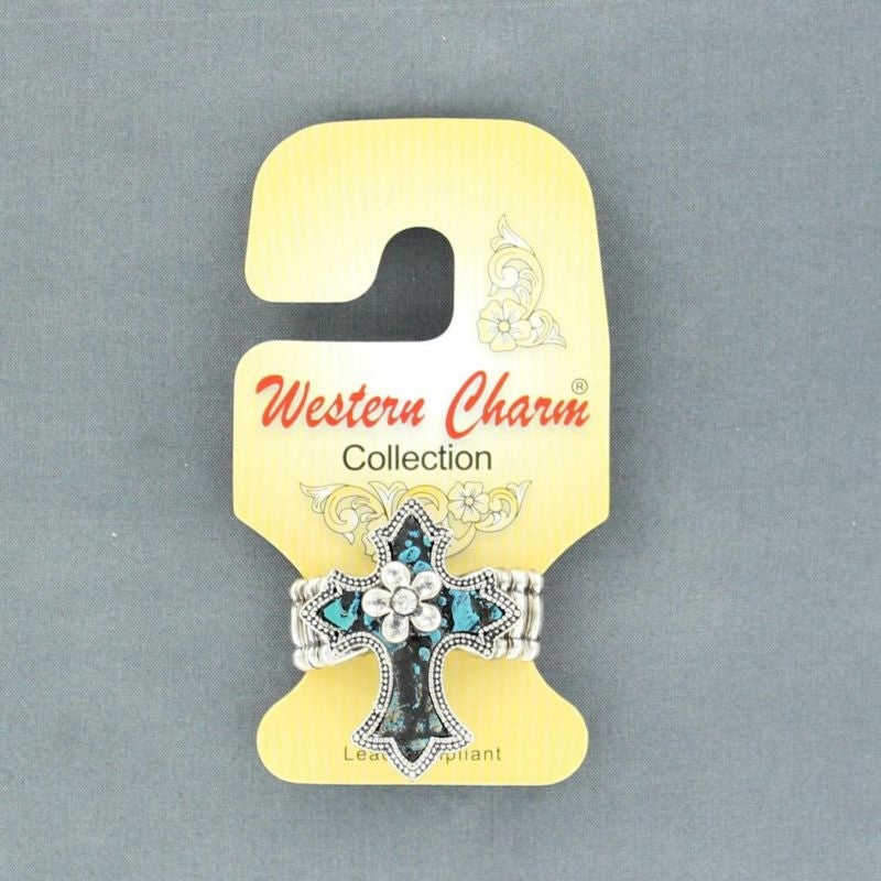 Blazin Roxx Floral Cross RingTurquoise