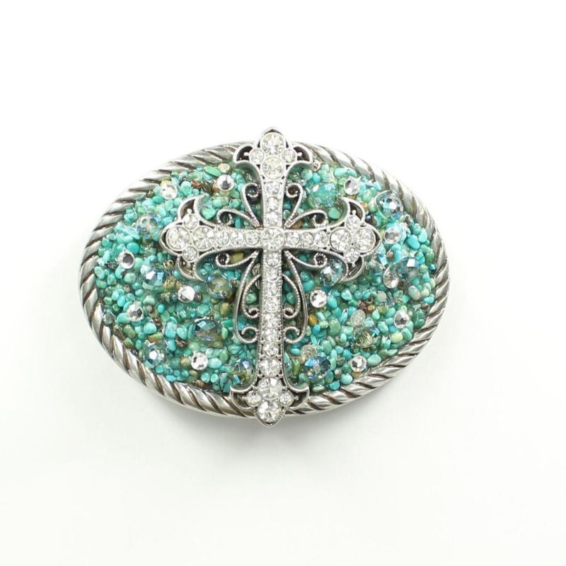 Nocona Oval Cross and Scrolling Buckle Turquoise