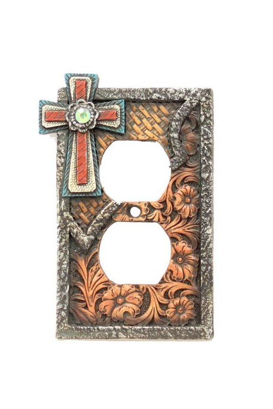 Western Moments Cross Double Outlet Plate