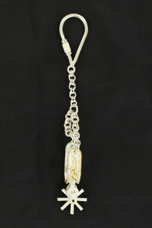 M And F Western Fancy Spur Key RingBk/Wh