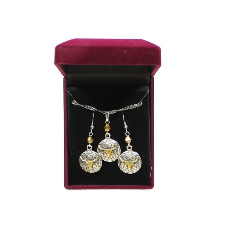 Lightning Ridge Round Longhorn Jewelry SetBk/Wh