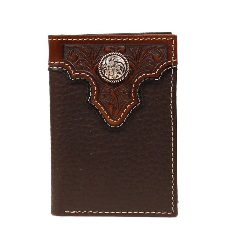 Ariat Mens Tri-Fold Wallet Tooled OverlayBrown
