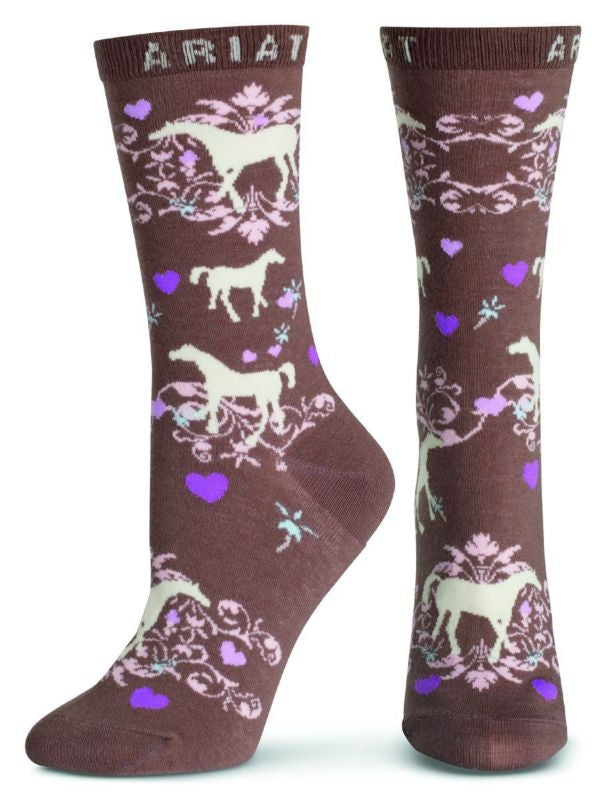 Ariat Womens Horse Love Crew Sock Taupe