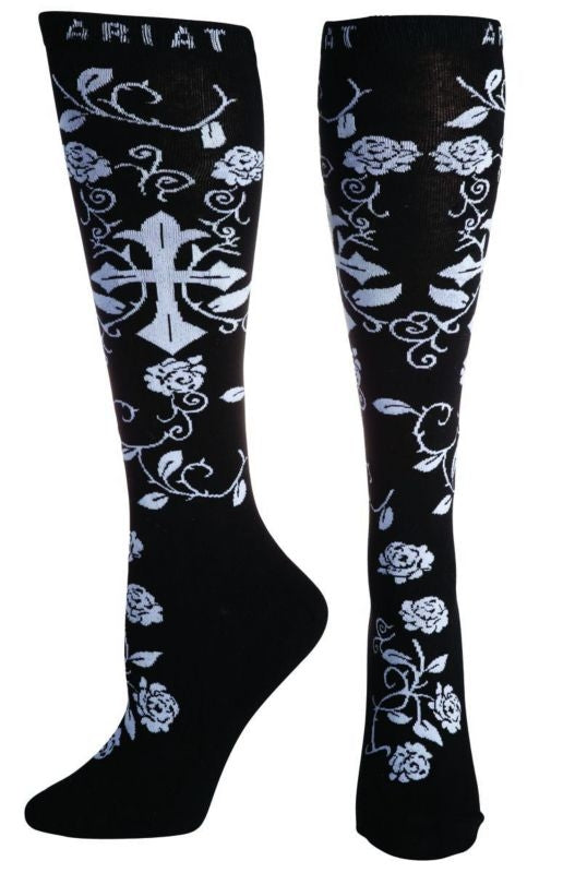 Ariat Womens Cross Knee Sock Black