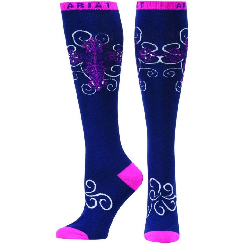 Ariat Womens Presley Knee Sock Blue Pink