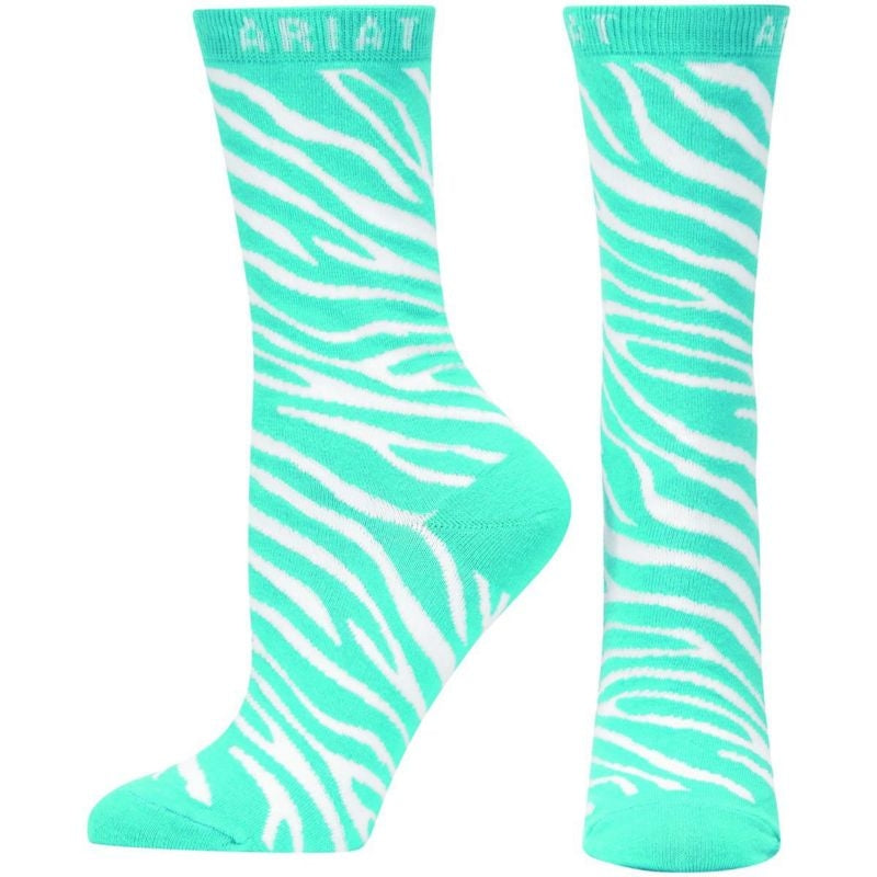 Ariat Womens Zebra Crew Sock Blue White