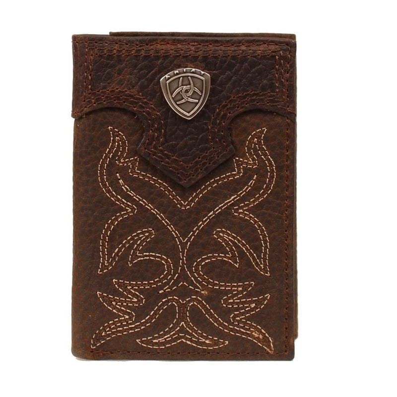 Ariat Mens Tri-Fold Boot Stitch Shield WalletBrn