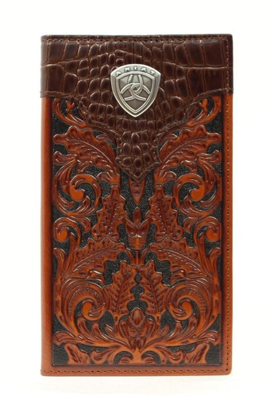 Ariat Men Rodeo Tooled Gator Logo Concho WalletTn