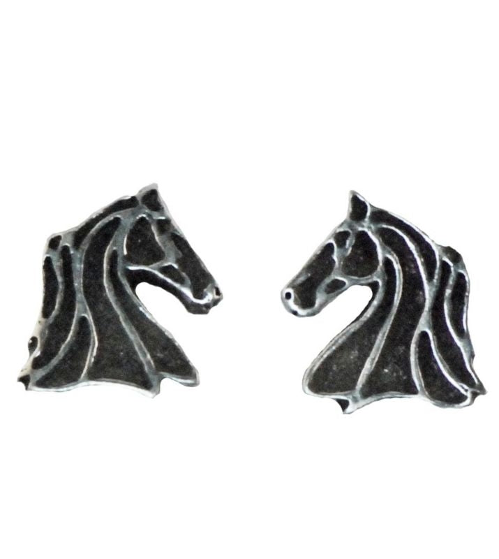 Profile Line Horse Head Earrings Silver