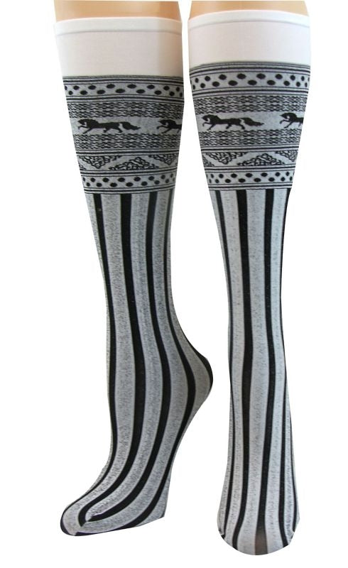 Cool Max Socks Horse Stripe Jacquard White Black
