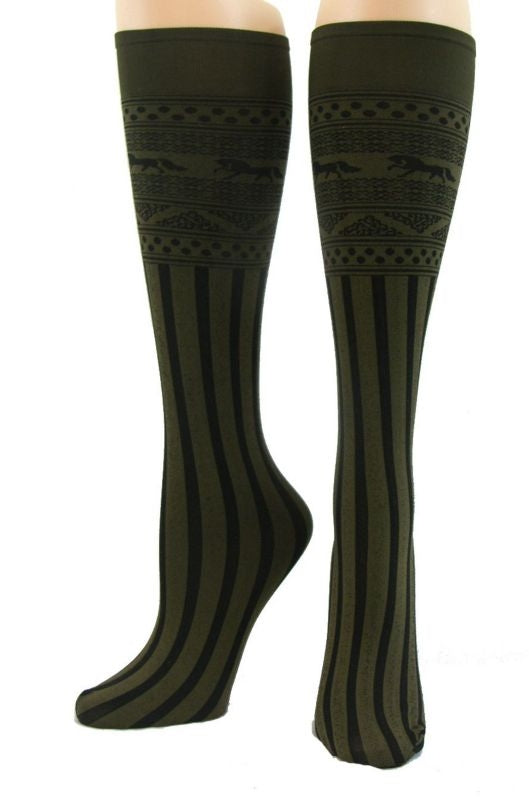 Cool Max Socks Horse Stripe Jacquard Green Black