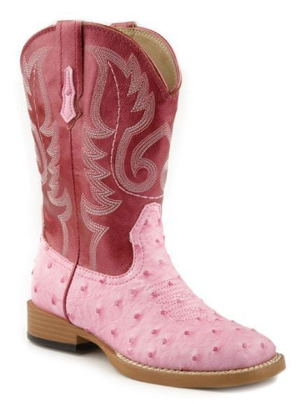 Roper Kids Ostrich Print Sq Toe Boots 1 Pnk