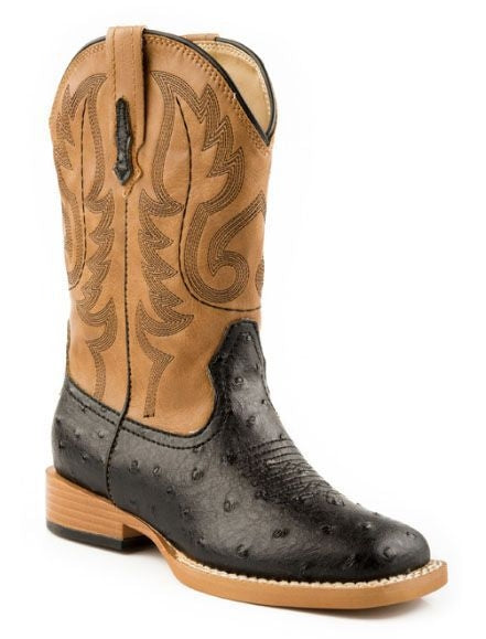 Roper Kids Ostrich Print Sq Toe Boots 1 Pnk