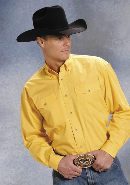 Roper Poplin Button Down - Mens , Long Sleeve, Yel