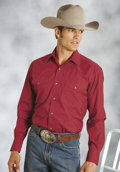 Roper Mens Amarillo Poplin Shirt Md Red