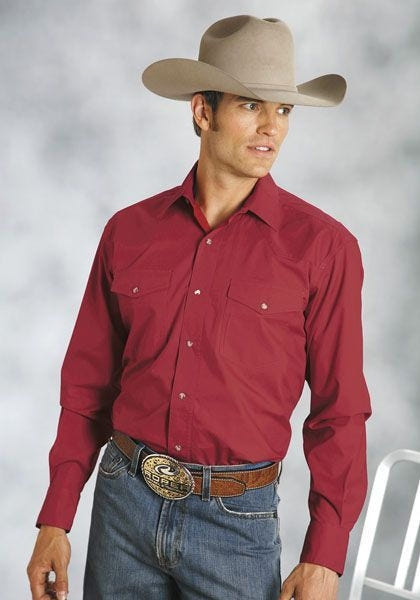 Roper Mens Amarillo Poplin Shirt Md Red